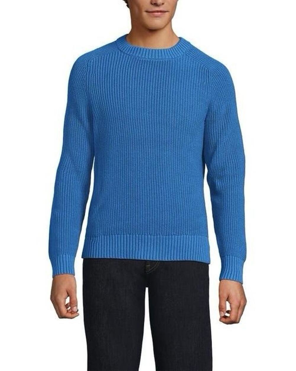 Lands End Sweater Mens Large 42-44 Heavy Cotton Wool Long Sleeve Preppy Pullover